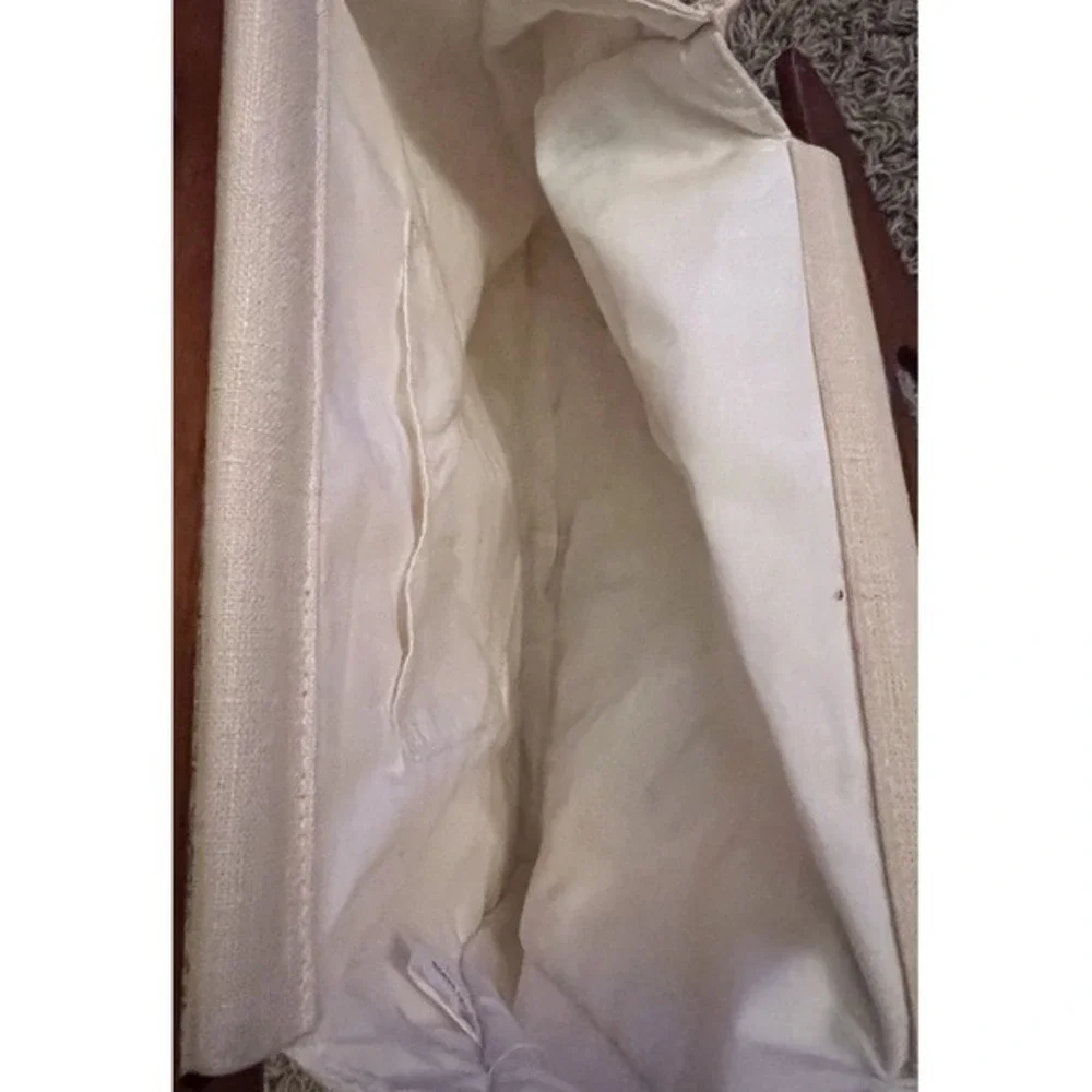 Vintage‎ Linen Peacock Wooden Handle Handbag W/Rhinestones 10"x13x3" - Picture 8 of 13